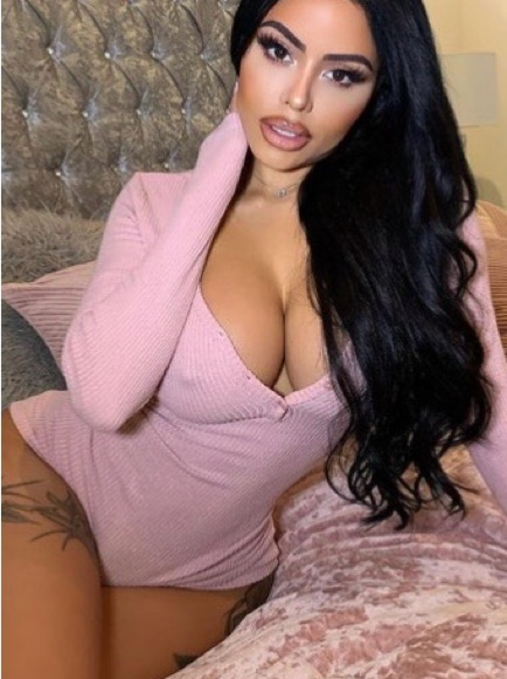 Fashion Nova Mauve Ribbed V-Neck Sleep Romper